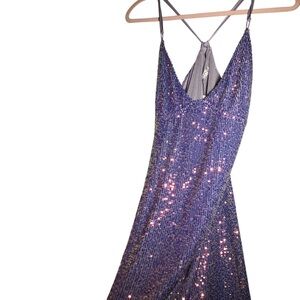 Free people iridescent lavender Sequin Slip racerback satin tie back mini dress